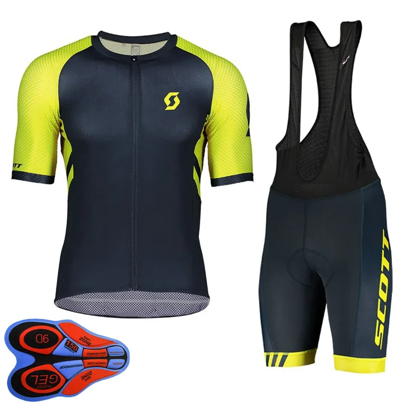 Heren wielertrui set 2021 zomer scott team korte mouw fiets shirt bib broek sets snelle ademend racing kleding maat XXS-6XL Y21041049