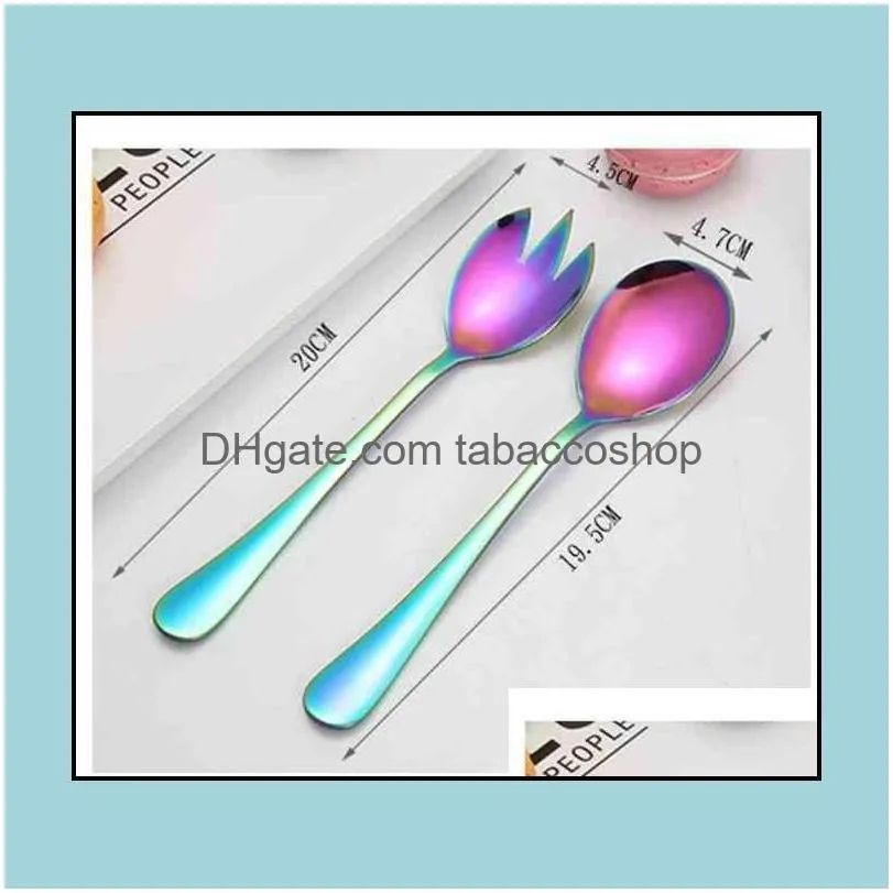 Colorful Stainless Steel Fork Spoon Set Dinner Fork for Ice Cream Scoops and Salad Forks Fruit Desserts Pasta Set in 2 PCS H-0116