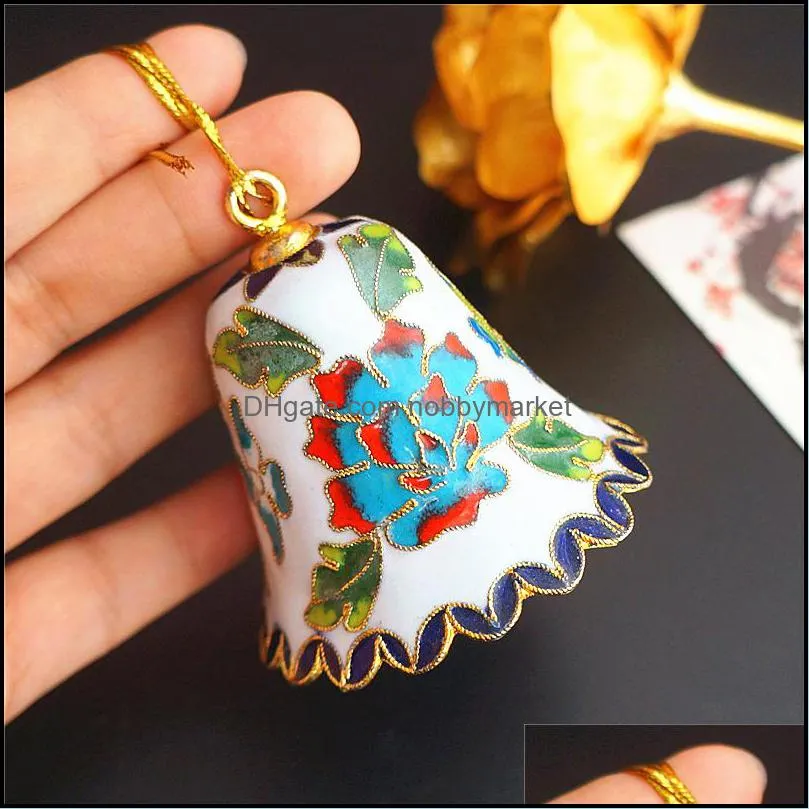 Handmade Cloisonne Craft Enamel Filigree Fancy Bell Charms Keychains Colorful Christmas Tree Hanging Pendants Decorative Gifts