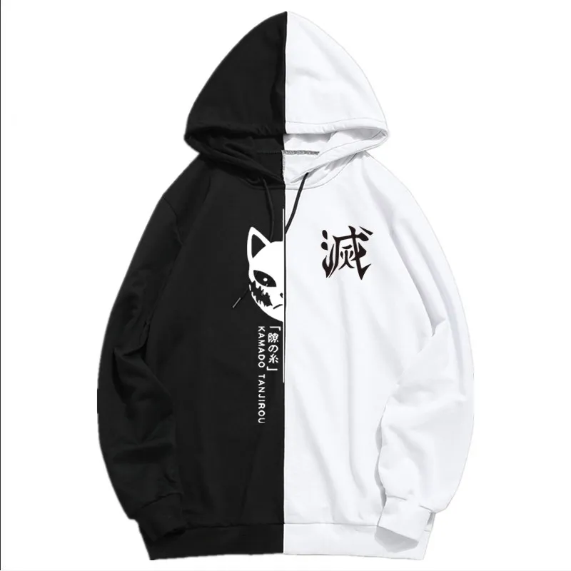 Verão Anime Demon Slayer Homens Sportswear Hoodie Tanjiro Imprimir Impressão Cor Dupla Cor Hoodies Suéter Harajuku Roupas fina 210406