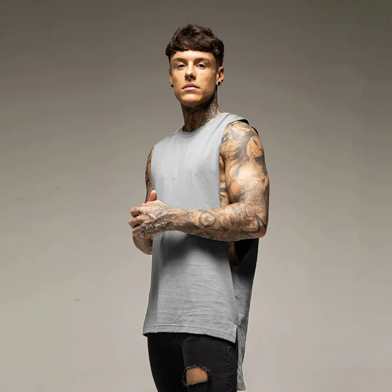 Ropa de culturismo lisa Fitness para hombre Hip Hop Extender camisetas cortadas Agujeros caidos Gimnasio Camisetas sin mangas Entrenamiento Chaleco