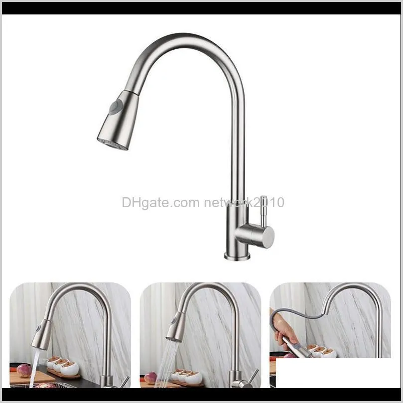 kitchen faucet stainless steel single handle 360° swivel sink mixer tap with pull down sprayer home rotatable pull-out faucets