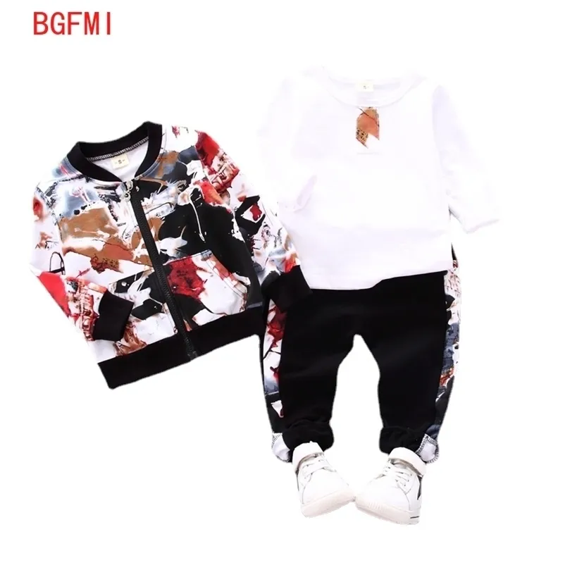 Baby Boys Spring Fall Print Set 0-1 2 3-4 year-old Boy Handsome Autumn Winter Clothes Three-piece Children's Fashion 210727