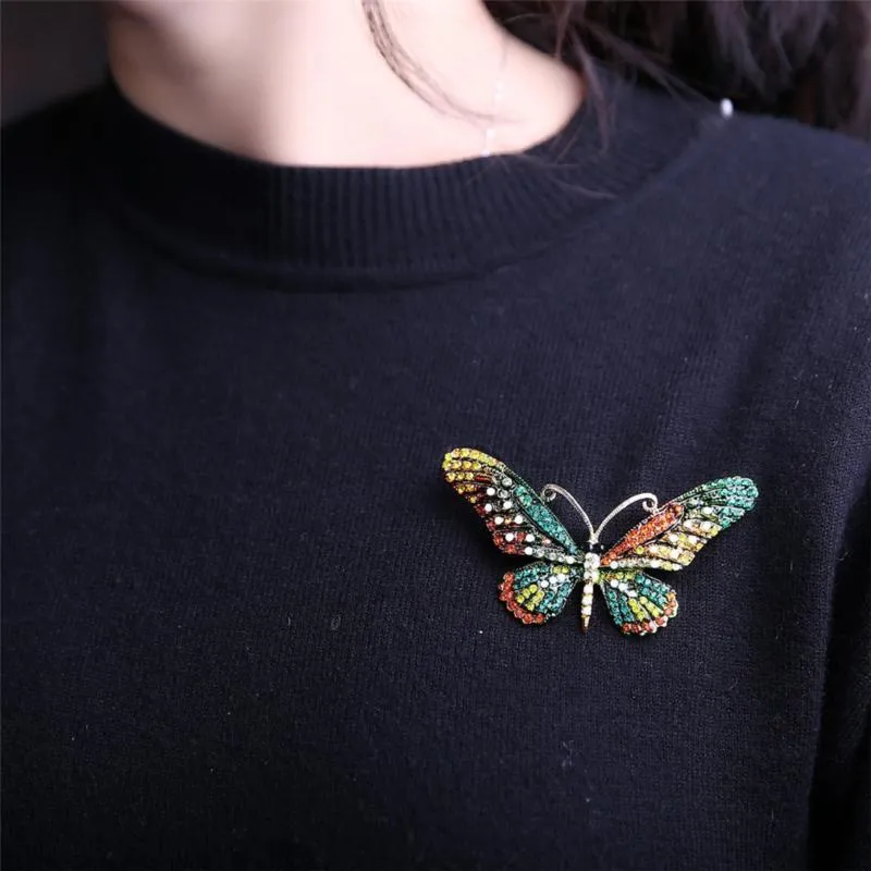 Pins, Brooches Fashion Multicolor Butterfly Brooch Women Wedding Crystal Rhinestone Insect Broche Mujer Bouquet Hijab Scarf Pin