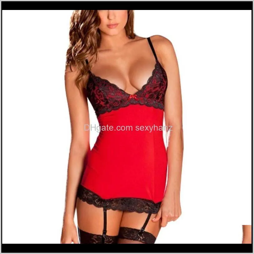 Vêtements pour femmes Drop Delivery 2021 Vente en gros - Femmes Lingerie sexy Robe en dentelle Sous-vêtements Babydoll Vêtements de nuit DressG-String Wc5Fo