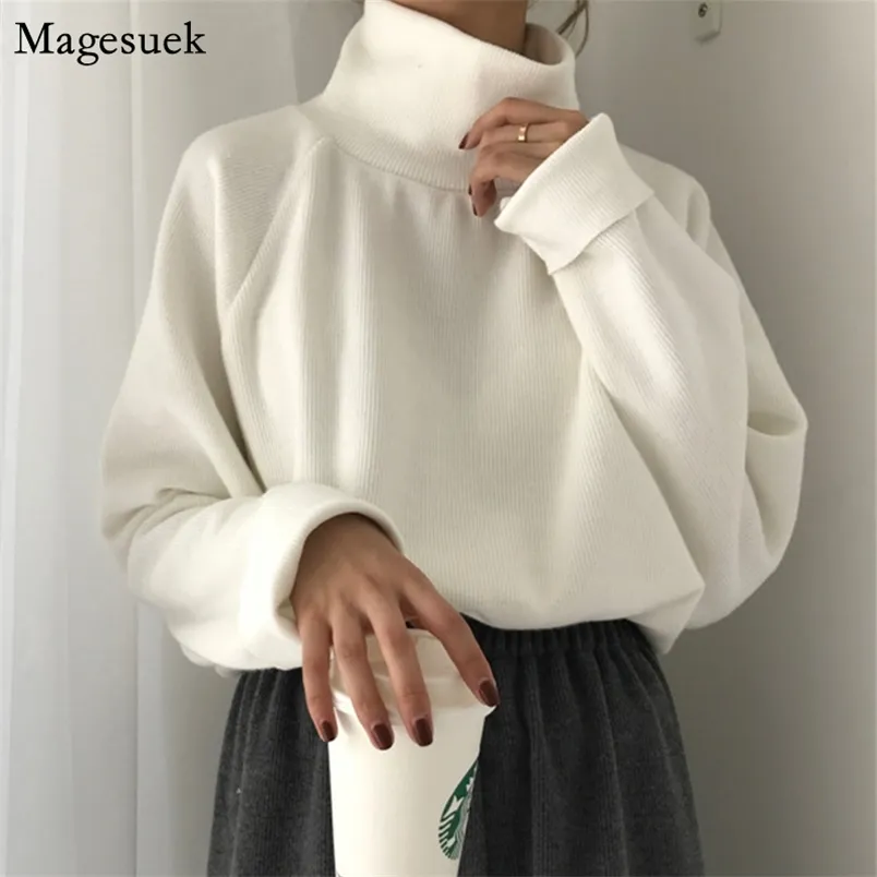 Winter White Turtleneck Sweater Women Casual Loose Knitted Jumper Long Sleeve Pullover s Pull Femme 10979 210512