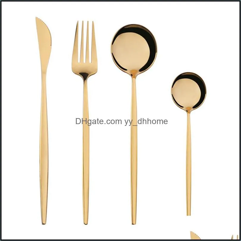 4Pcs/set Stainless Steel Dinnerware Flatware Set Dinner Knife Fork Spoon Tableware Cutlery Gold Silver JK2005KD