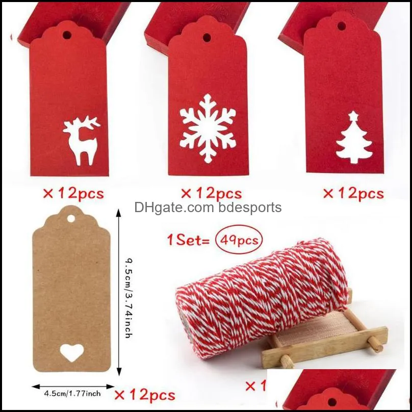 Christmas Decorations 48 PCS Kraft Paper Note Tags With String 300 Feet Twine Suitable For Gift Favo