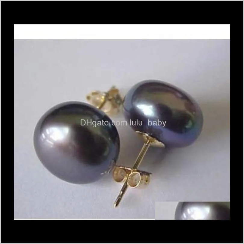 10-11mm natural tahitian black pearl earring 14k gold clasp