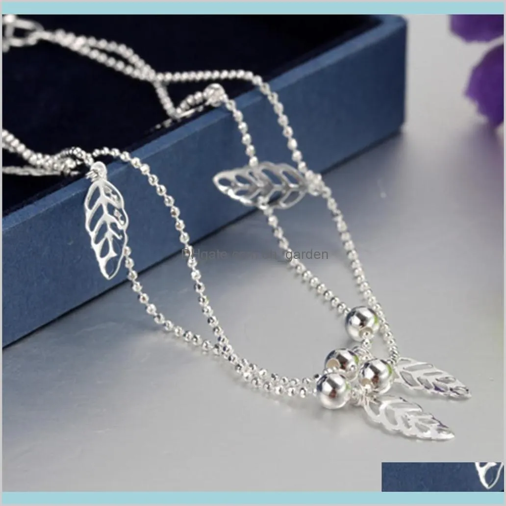 women 925-sterling-silver anklet leaf ankle bracelet bead anklets for women fashion foot jewelry new body chains ps0557