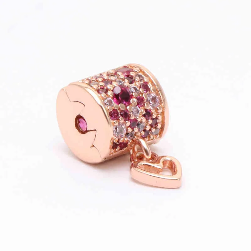 Hot Selling Pandora2022 Ins Pendant Pan's New Rose Shining Hand-painted Love Snake Bone Chain Hand Button Head Hot Heart-shaped Rose Red Diamond Button Head Female