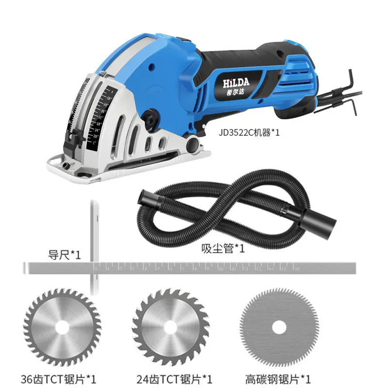 Elektrisk cirkelsåg DIY Multifunktionella mini Woods Sågar Strömverktyg Rotationsverktygssågblad för trä 500W