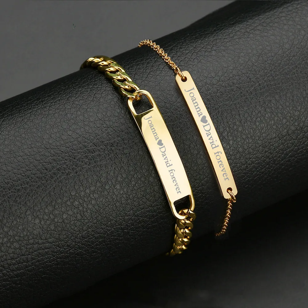 Custom Engraved Matching Bracelets For Couples - Stainless Steel, Personalized With Names/Dates, His & Hers Sizes