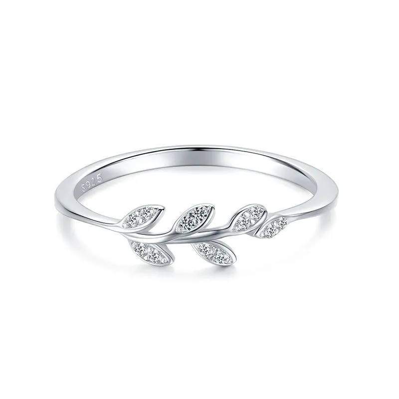 S925 Sterling Silver Wedding Ring Simple Cubic Zirconia Olive Leaf Form for Women Cuff Finger Thumb Band Rings325i