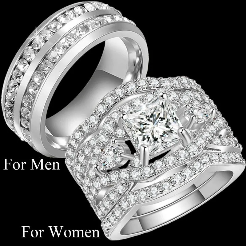 Eheringe Luxus Mode für Sie und Ihn Paar Herren Edelstahl Damen Infinity Princess Eternity Band Ring Set312D