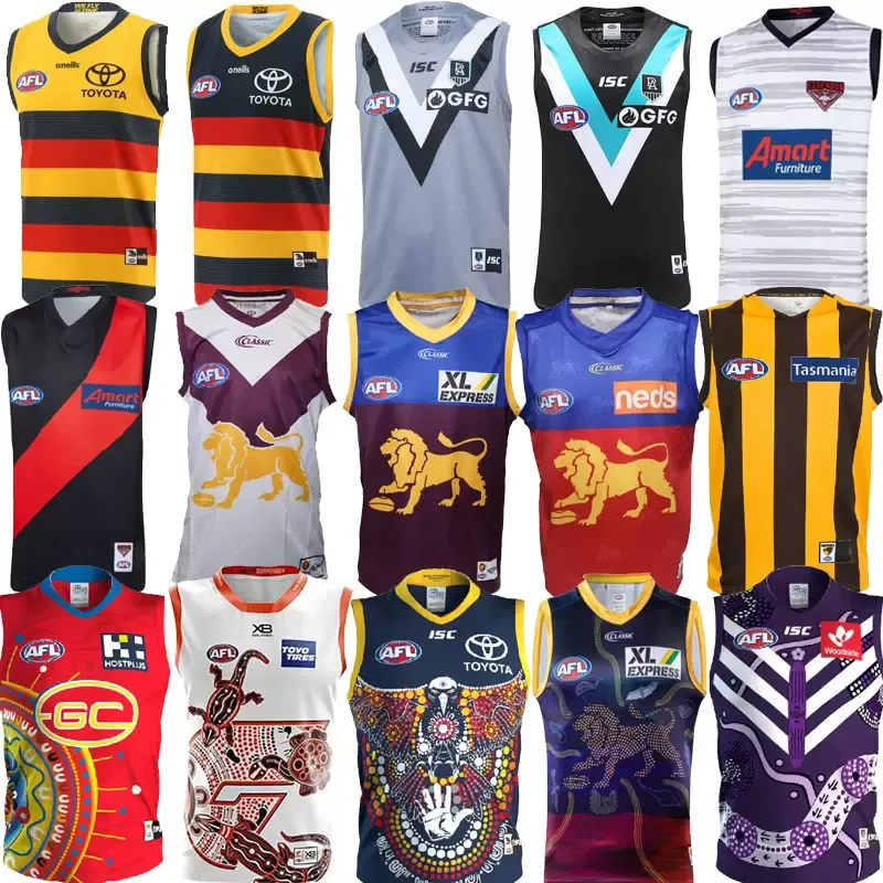 AFL port Adelaide Essendon Bombers maillot Brisbane Lions Fremantle Dockers débardeur Gold Coast Hawthorn gilet Australian Rules maillots de football