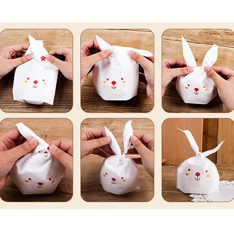 50/pcs Wedding Gift Wrap Plastic Candy Rabbit Ears Easter Bag Cookie Packaging Box Companion Hand Boxes Pearl Return Gifts Hand Bags ZXFTL1606