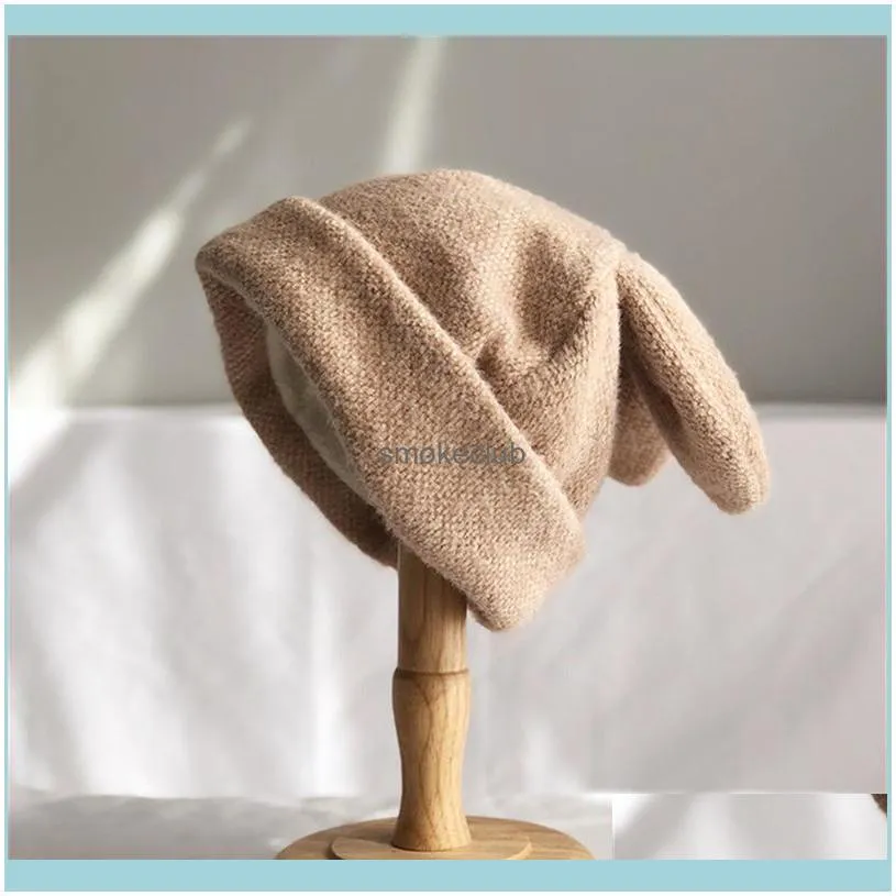 Beanies Hat Female 2021 Fall/winter Drape Ears Woolen Ins Knitted Warm Korean Version Japanese Net Red Cold