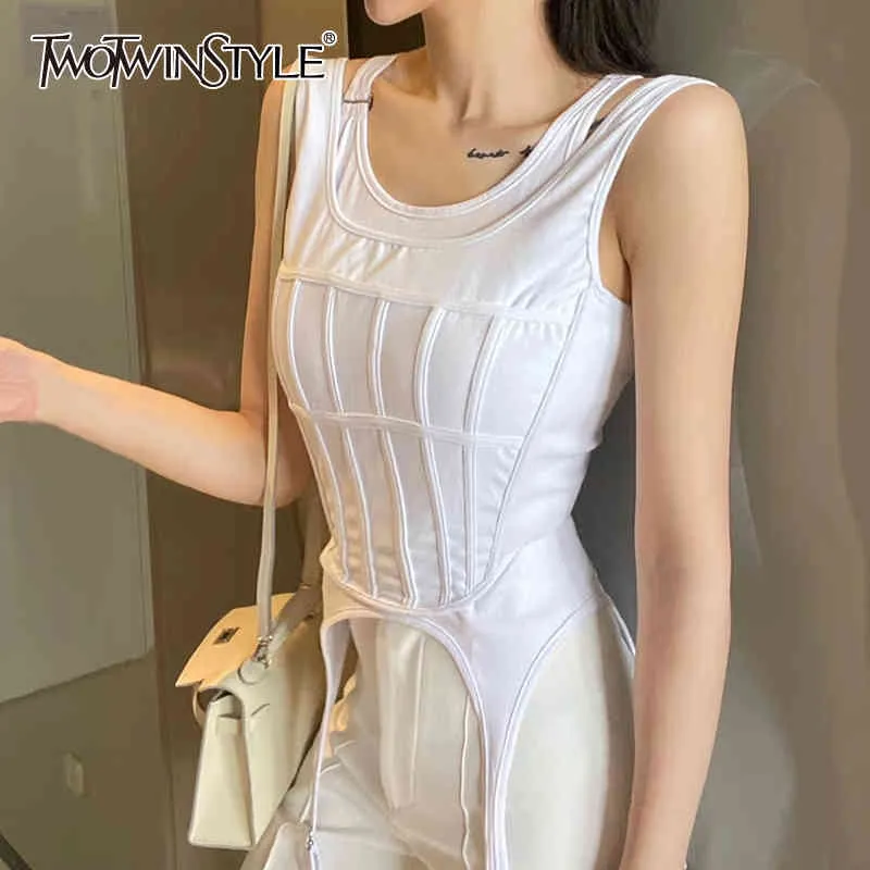 Sexy Striped Women Two Piece Set O Neck Sleeveless Tunic Irregular Hem Suit For Female Clothes Summer Fashion 210524