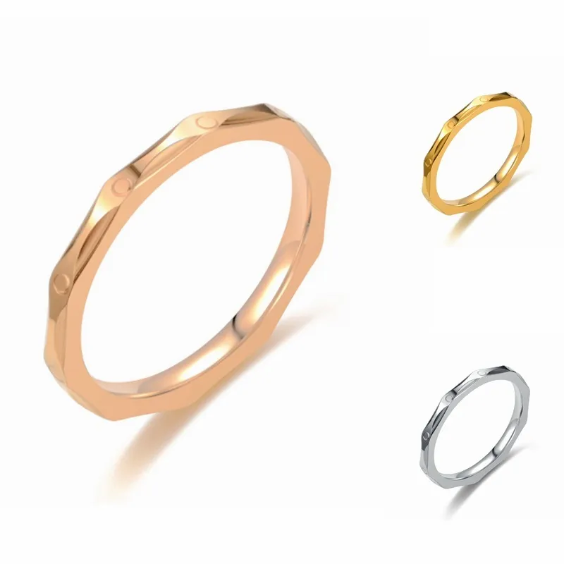 2021 Gold Farbe Edelstahl Ring 3mm Dünne Schnitzereien Ringe für Frauen Männer Jelery Paare Liebhaber Geschenk