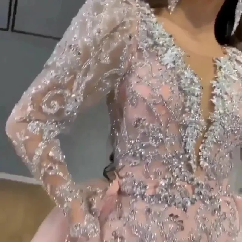 Plus Size Roze Pailletten Zeemeermin Prom Jurken Elegante Lange Mouwen Avondjurken 2022 Off Schouder Vrouwen Goedkope Formele Jurken320F