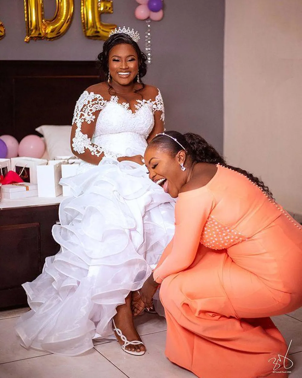 Sheer Lace Mermaid Wedding Gown with Tiered Ruffles - Plus Size Long Sleeve Plus Size bridal dresses for Women