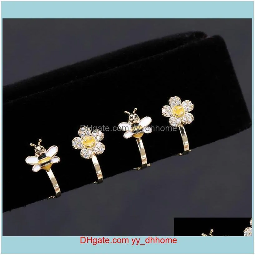 hot selling trend cute bee flower ear bone clip jewelry women personality luxury 18k gold plated shiny zircon no pierced earrings