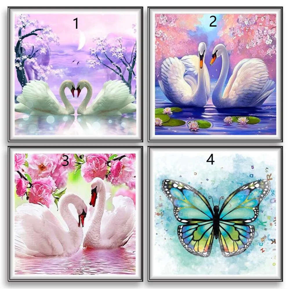 Gros 5D Diamant Peinture Kits Débutant Animal Cygne Papillon Plein Forage Dessin Peinture par numéros 9.8*9.8 pouces