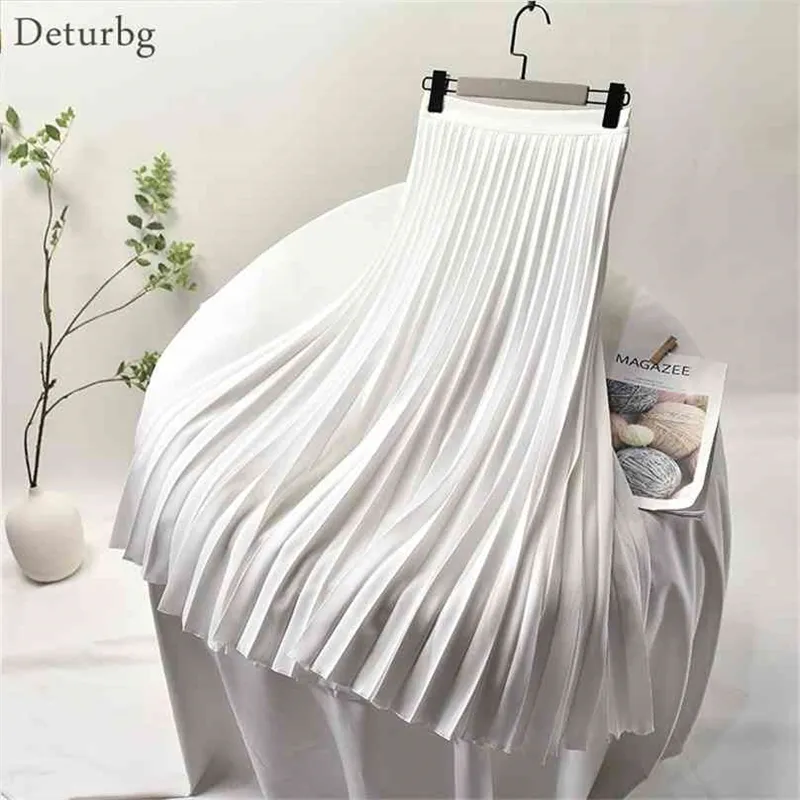 Women's Elegant Sector Pleated Twill Skirt With Chiffon Liner Female High Waist Side Zipper White Long Skirts Spring SK521 210629