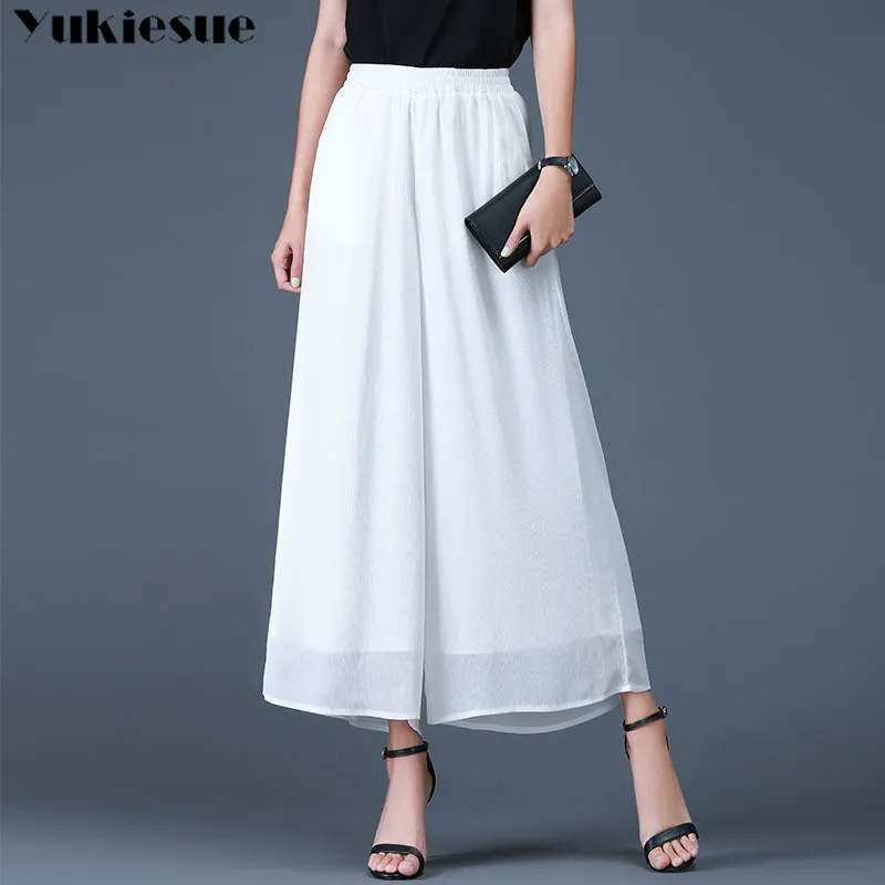 streetwear summer chiffon women's pants female loose high waist wide leg pants capris for women trousers woman Plus size 210519