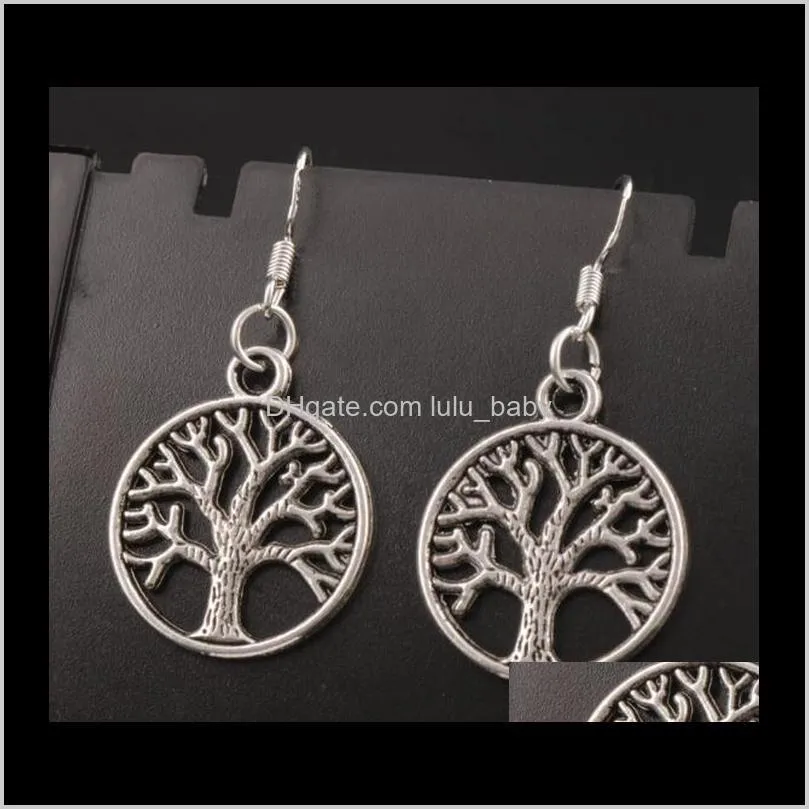 tree of life earrings 925 silver ear hook retro personality hollow earrings