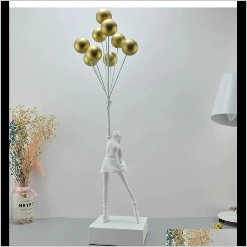 luxurious balloon girl statues banksy flying balloons girl art sculpture resin craft home decoration christmas gift 57cm