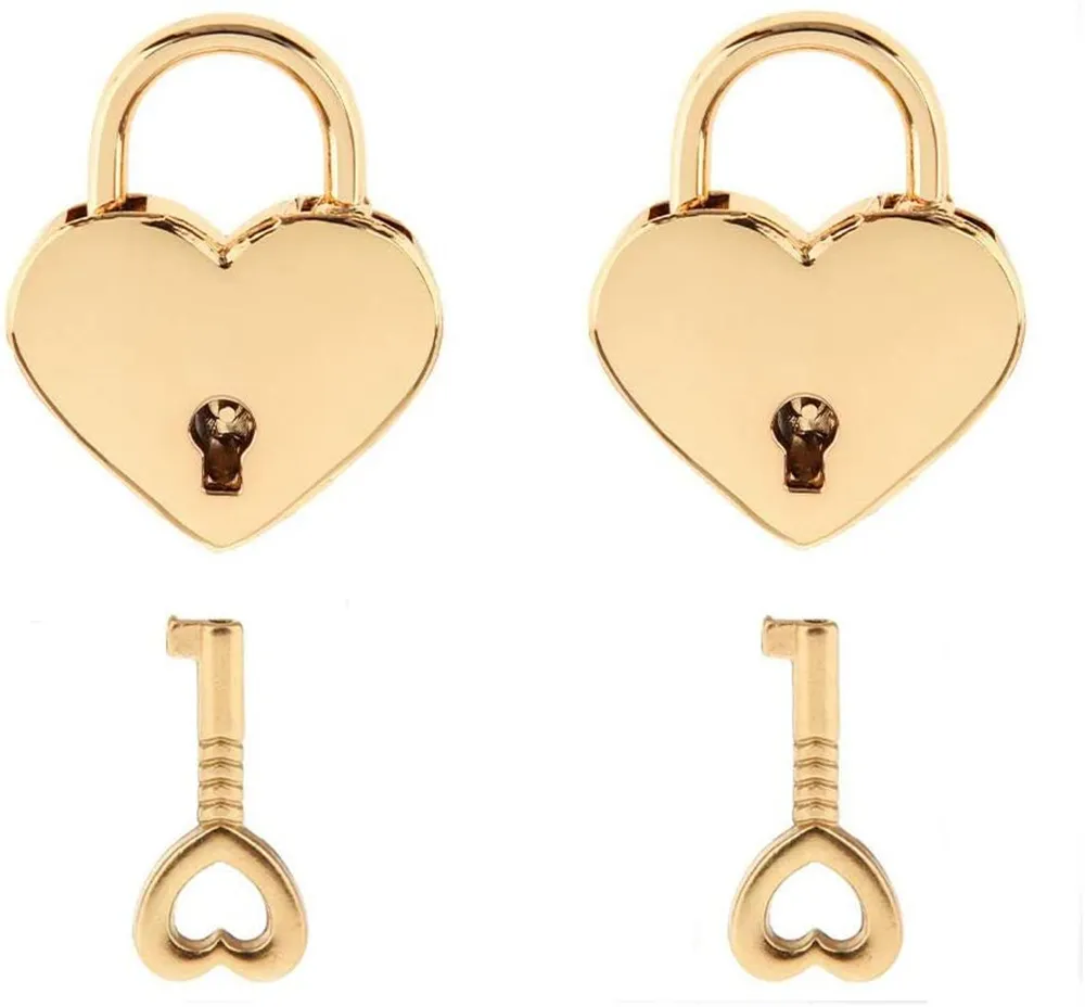 فالنتين معدن صغير شكل قلب قفل مصغرة القفل مع مفتاح تخزين المجوهرات مربع مذكرات كتاب حقائب XB1