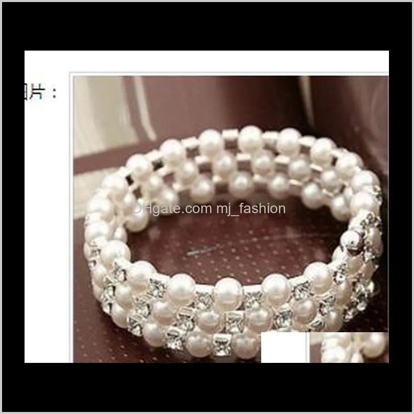 bracelet multi-layer stretch pearls bracelet bridal rhinestone bracelet cheap wedding party 1178