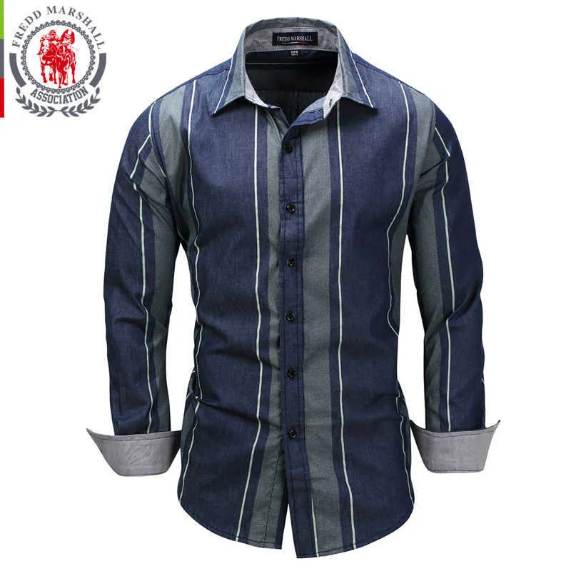 FREDD MARSHALL Marque Verticale SripeD Hommes Chemise À Manches Longues Chemise Hommes 100% Coton Camisa masculina Hommes Chemises hombre FM079 210527