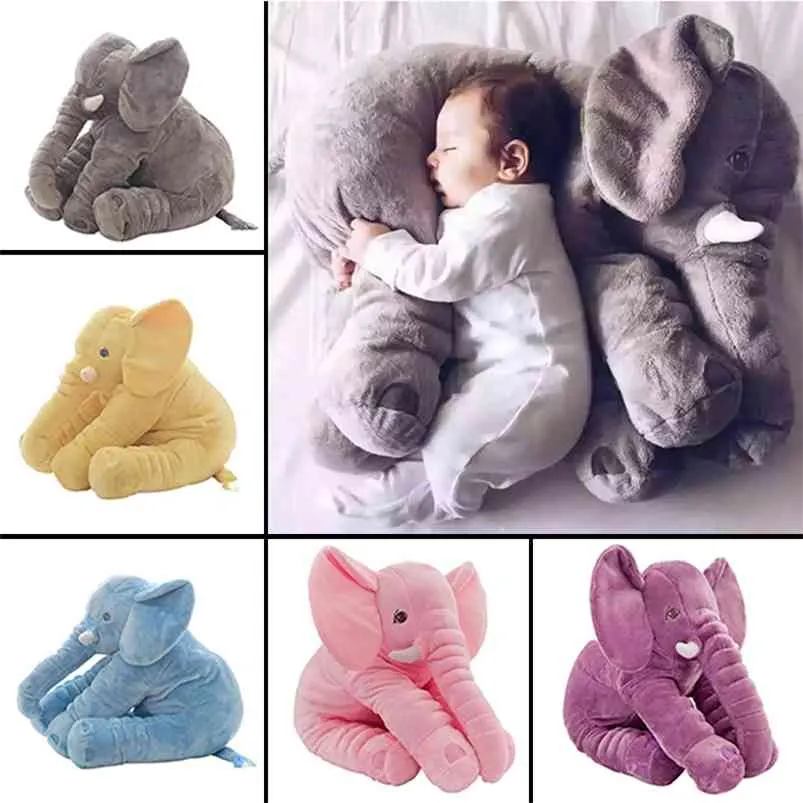 40cm / 60cm Elephant Fylld Toy Baby Sova Plysch Pillow Animal Soft Doll Ryggstöd Barnens gåva 210728