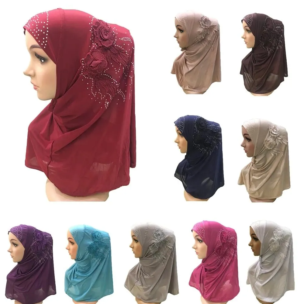 Hijab Women Flower cap Lace Prayer Muslim Head Cover Wrap Scarf One Piece Islamic Headscarf Shawl Ramadan Niquabs Turban