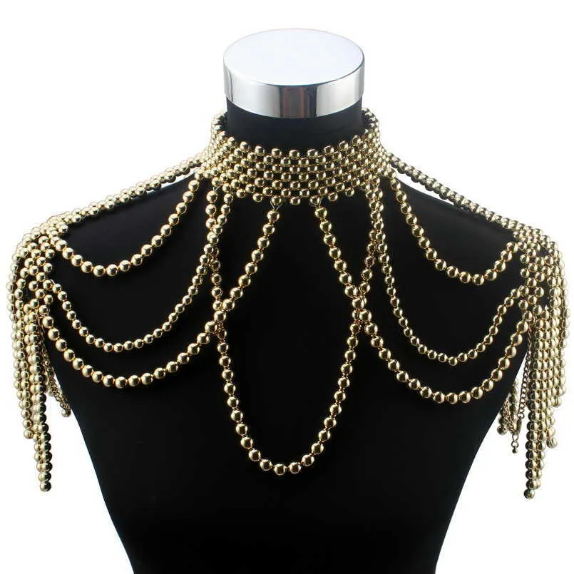 Chunky Bead Pendant Choker Collana lunga dichiarazione per le donne Florate Brand Fashion New Chain Costume Body Jewelry Collana di perle X0707