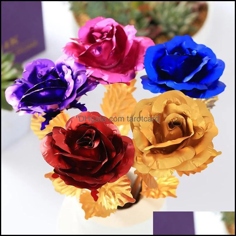 Golden Foil Trim Rose Flower Long Stem Love Stand Rose Holder Base For Valentine Day Mother Day Birthday