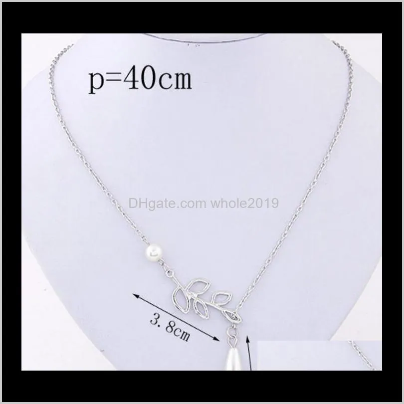 2016 hot european and american style fashion personality leaves pearl droplets clavicle chain women jewelry trend