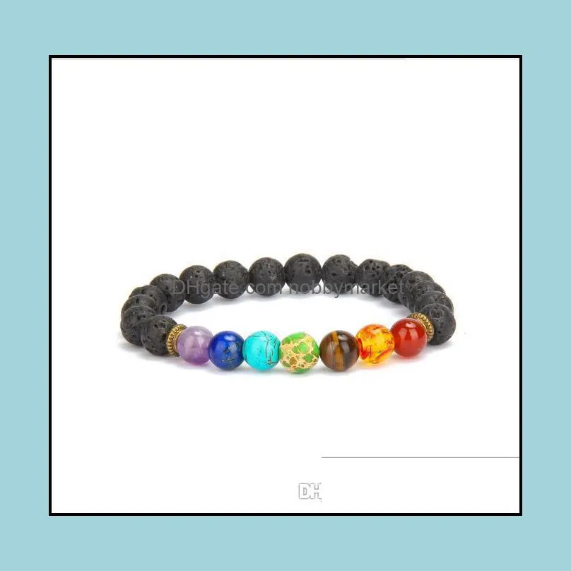 2017 New 7 Chakra Bracelet Men Black Lava Healing Balance Beads Reiki Buddha Prayer Natural Stone Yoga Bracelet For Women