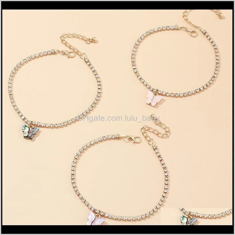 fz0160 jewelry fashion full diamond chain foot decoration trend small butterfly foot chain suit