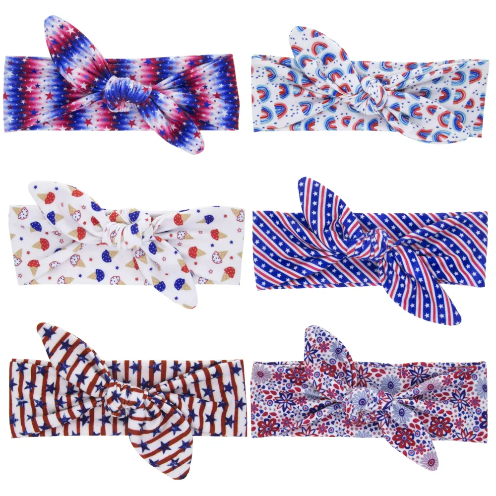 Bandes de bandes de bébé US National Day Star Star Bunny Accessoires Cheveux Enfants Head Wrap Filles Enfants Elastic Bow Bandeau Bandeau KHA116