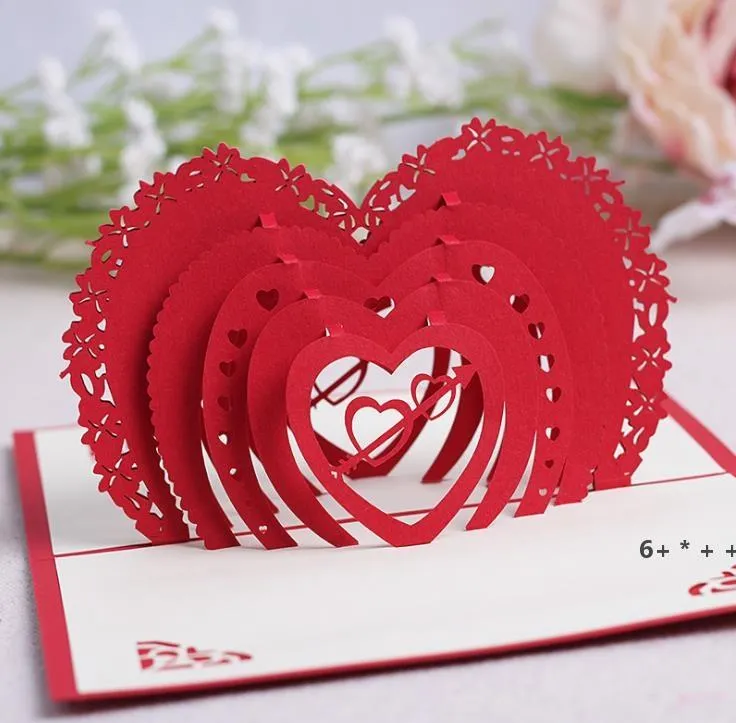 Valentines Day Prezent Heart 3D Pop Up Greeting Card Pocztówka Dopasowanie Koperta Laser Cut Handmade Urodziny Post Card Rra11395