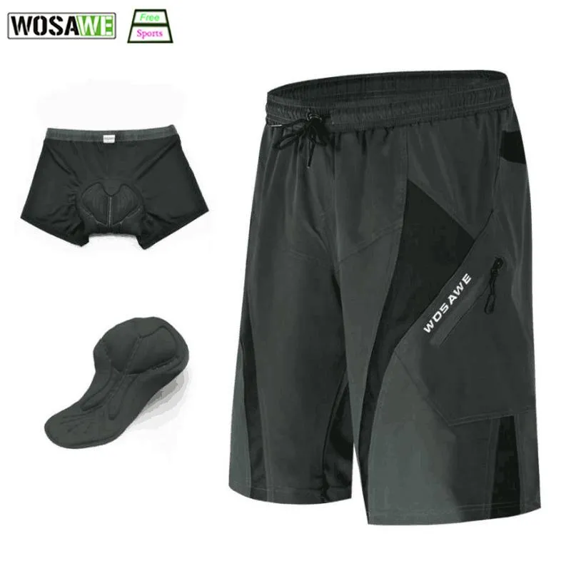 Pantalones cortos de ciclismo WOSAWE para deportes al aire libre para hombres, ropa interior acolchada de Gel 3D de ajuste holgado, bicicleta ligera de descenso MTB