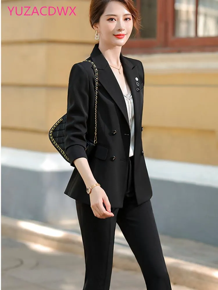 Womens Two Piece Pants White Suits Women Higt Eed Formal Interview