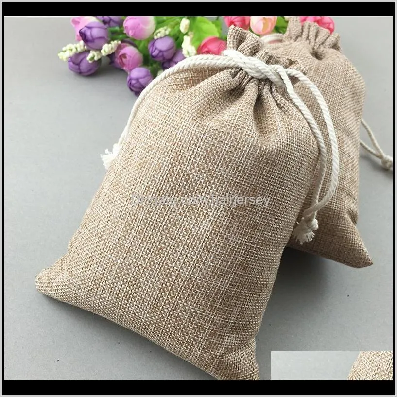 50pcs vintage natural burlap hessia gift candy bags wedding party favor pouch birthday supplies drawstrings jute gift bags