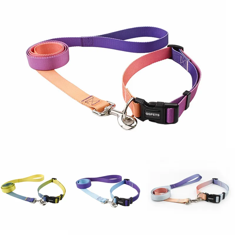 4 Kleuren Mode Gradiënt Kleur Huisdier Cat Dog Collars Leidingen Set Comfortabel Verstelbare Nylon Designer Collar Leash FadeDichte Sublimatie Blanks Printing M