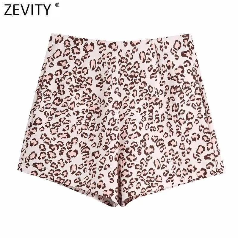 Zevity Femmes Mode Léopard Imprimer Business Shorts Dames Streetwear Chic Back Zipper Casual Slim Pantalone Cortos P988 210603