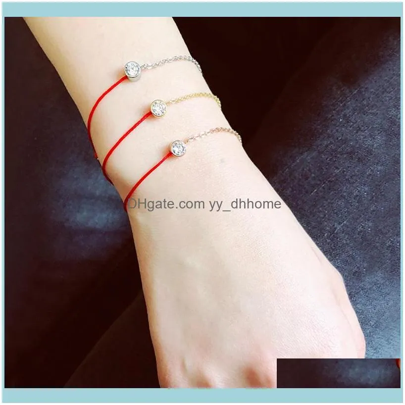 Link, Chain YUN RUO Rose Gold Silver Color Zircon Crystal Red Line Bracelet 316L Titanium Steel Jewelry Woman Never Fade Drop